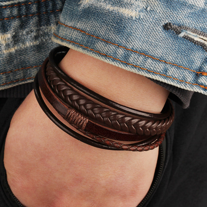 Men's handmade ethnic style leather bracelet