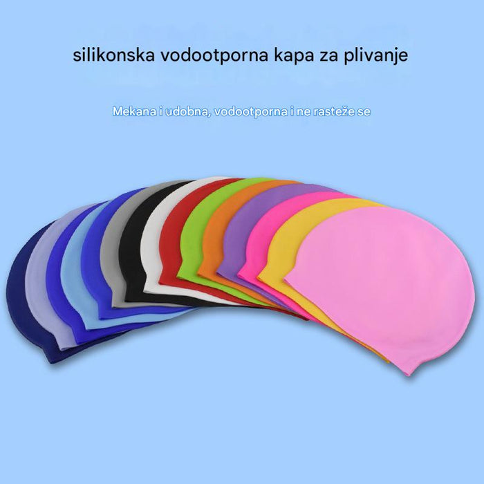 Comfortable Silicone Swim Cap for Adults, Waterproof Solid Color Swimming Cap for Men and Women