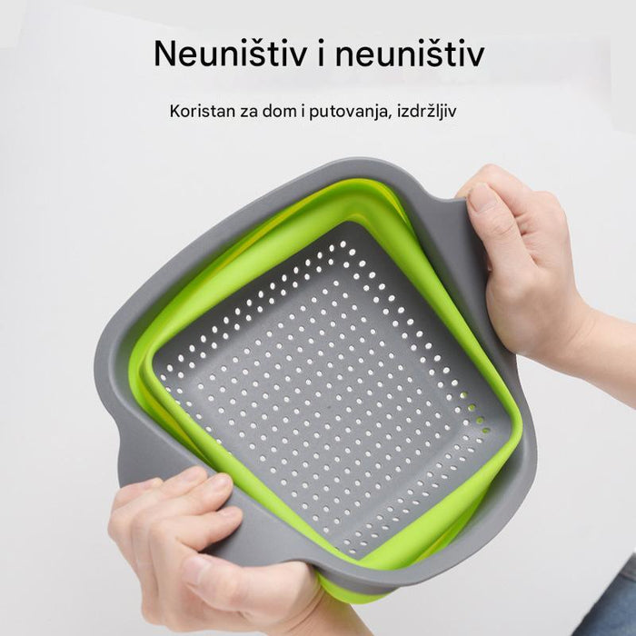 Square Vegetable Draining Basket with Collapsible Design for Kitchen Multipurpose Water Filtering