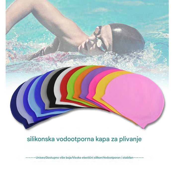 Comfortable Silicone Swim Cap for Adults, Waterproof Solid Color Swimming Cap for Men and Women