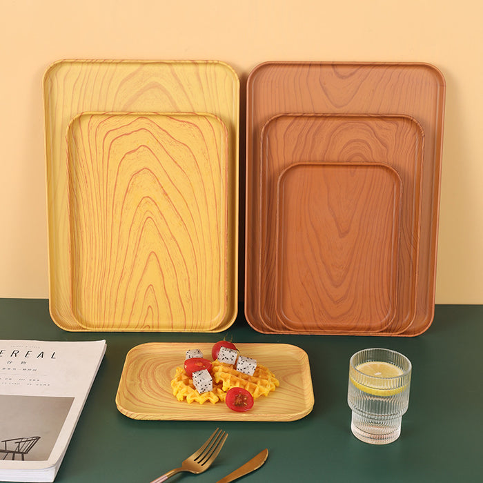 Rectangular Faux Wood Grain Serving Tray for Tea and Snacks in Hotel and Cafe