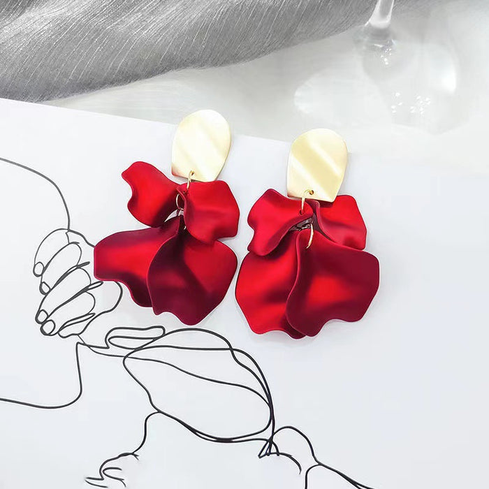 Chinese Retro Red Rose Pendant Earrings