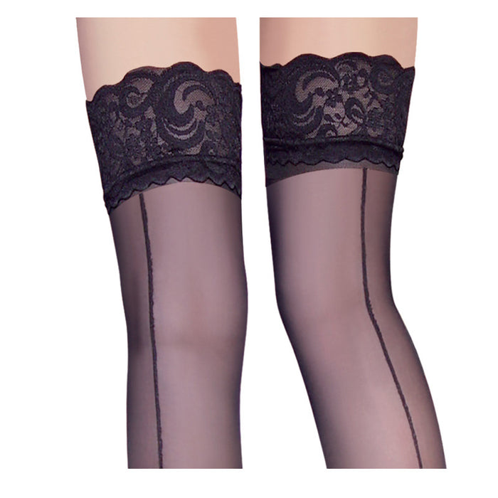 Long Lace Top Stockings with Vertical Line and Bow Design for Romance