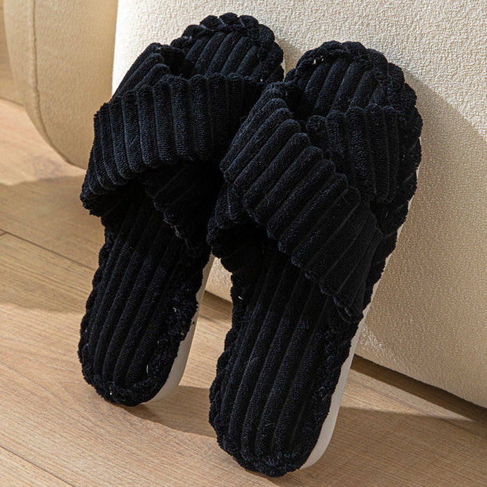 Cross Toed Couple Velvet Slippers