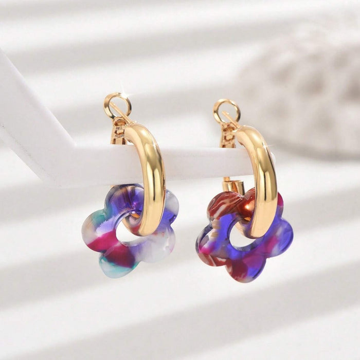 Fashionable and unique colorful flower pendant earrings, elegant and multifunctional women's accessories