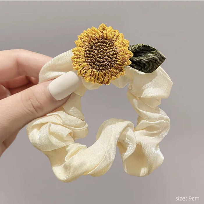 Stylish Sunflower Hair Ties with Sheer Fabric for Girls and Women