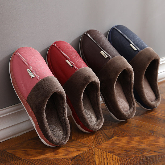 New Arrival Men's Waterproof PU Leather Home Cotton Slippers