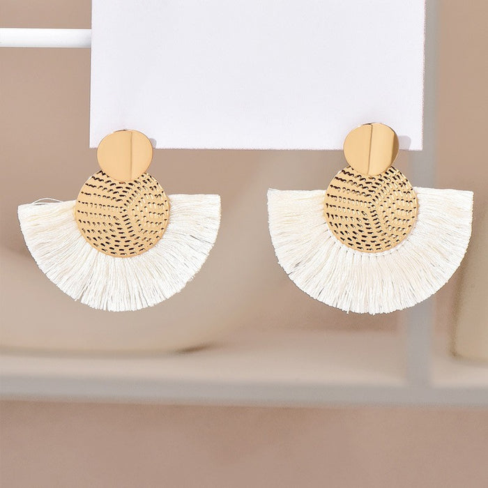 Handmade Dangle Earrings with Tassel, Creative and Elegant Fan-Shaped Earrings for Women