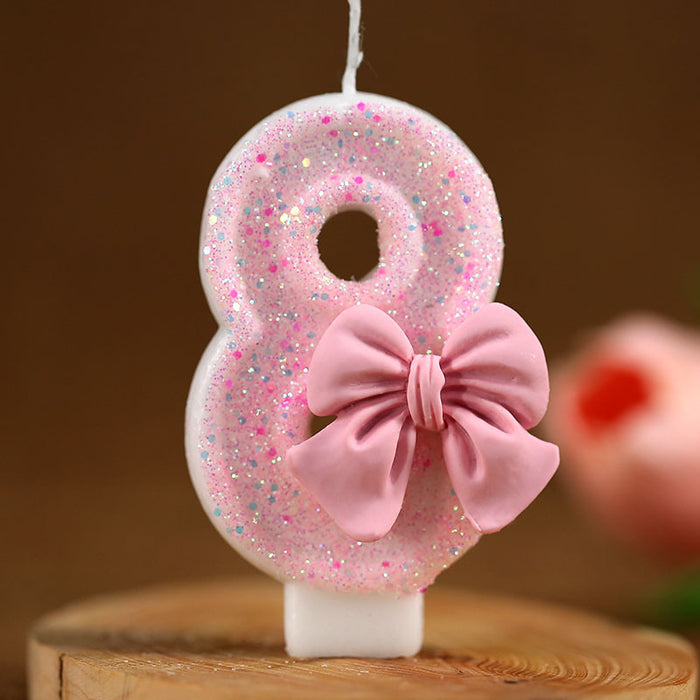 Digital candle pink bow girl birthday