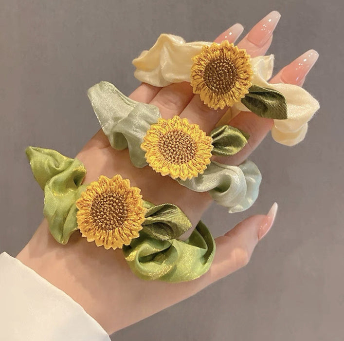 Stylish Sunflower Hair Ties with Sheer Fabric for Girls and Women