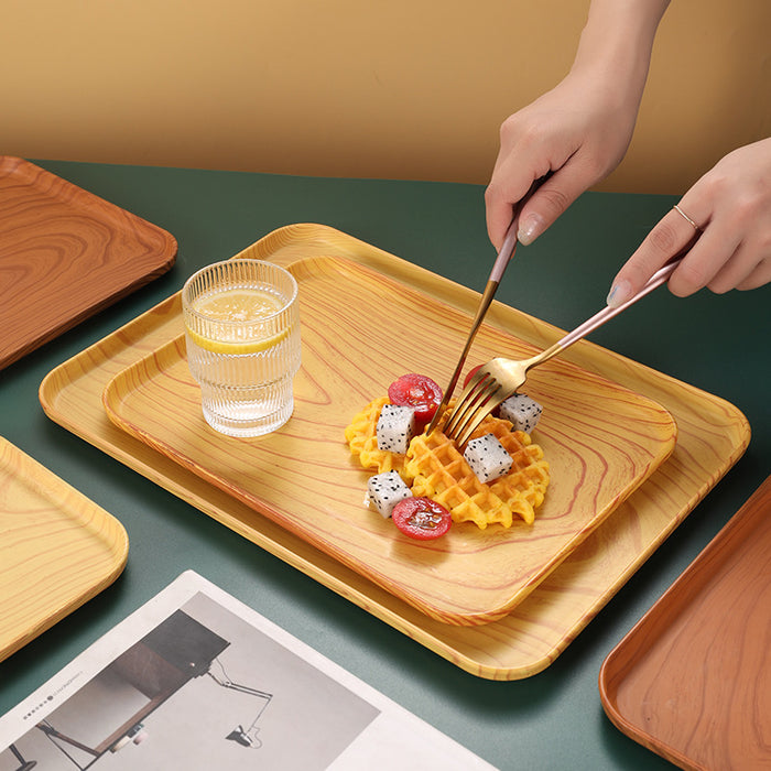 Rectangular Faux Wood Grain Serving Tray for Tea and Snacks in Hotel and Cafe