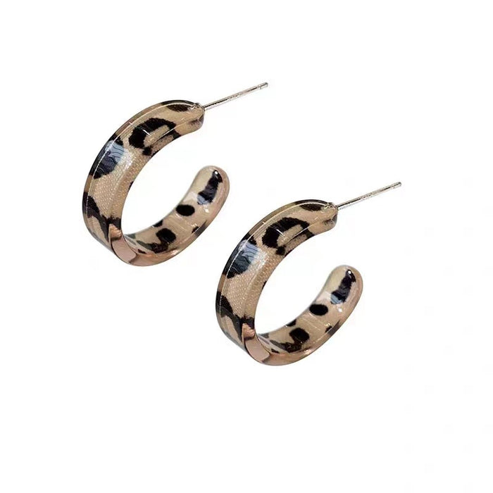 Leopard Print Acrylic C-shaped Women's Earrings, Retro Style