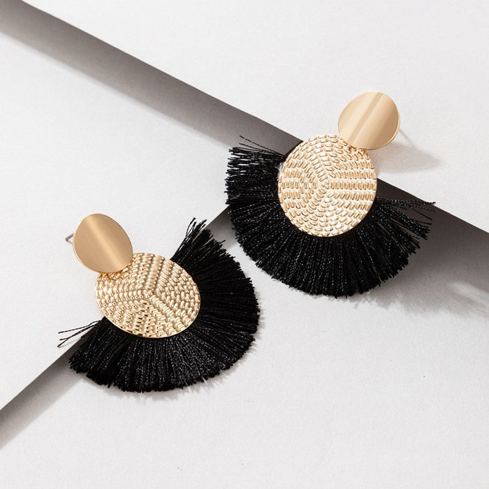 Handmade Dangle Earrings with Tassel, Creative and Elegant Fan-Shaped Earrings for Women