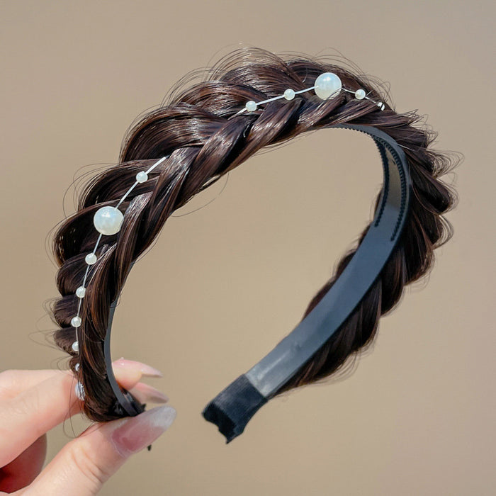 Elegant Pearl Fishbone Braided Wig Headband