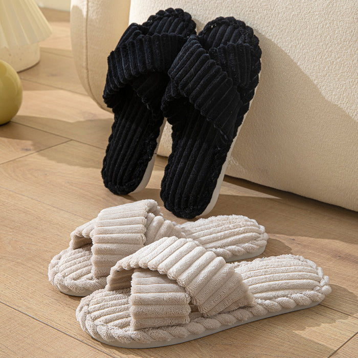 Cross Toed Couple Velvet Slippers