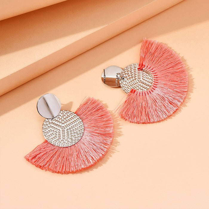 Handmade Dangle Earrings with Tassel, Creative and Elegant Fan-Shaped Earrings for Women