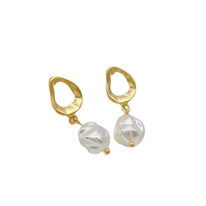 Unique Irregular French Style Metal Pearl Dangle Earrings for Women, Fashion Ear Jewelry