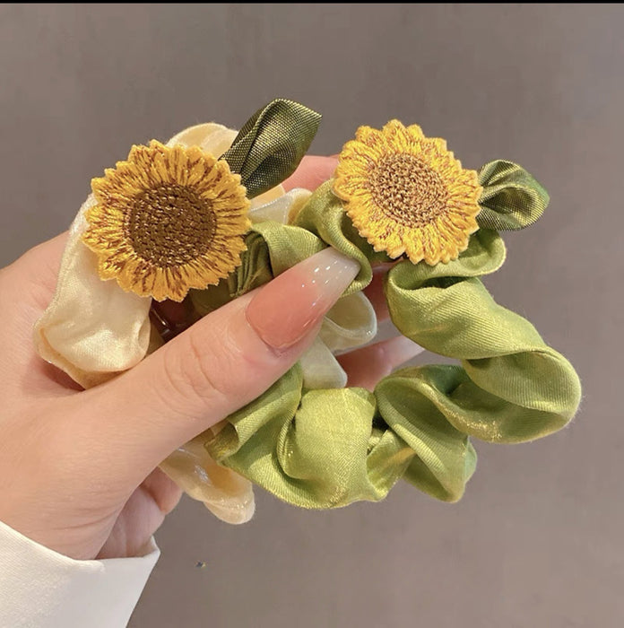 Stylish Sunflower Hair Ties with Sheer Fabric for Girls and Women