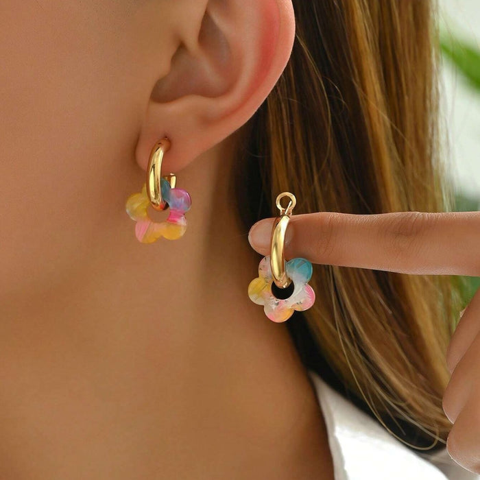 Fashionable and unique colorful flower pendant earrings, elegant and multifunctional women's accessories