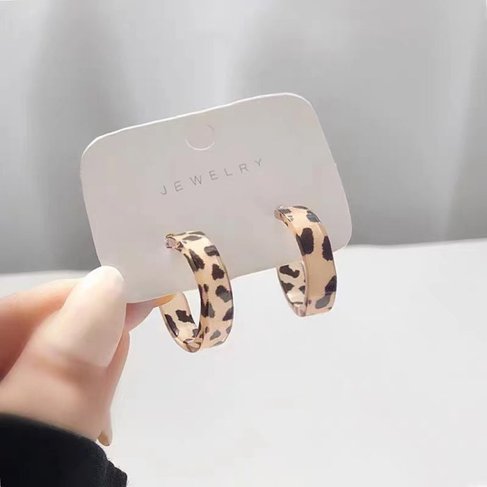 Leopard Print Acrylic C-shaped Women's Earrings, Retro Style