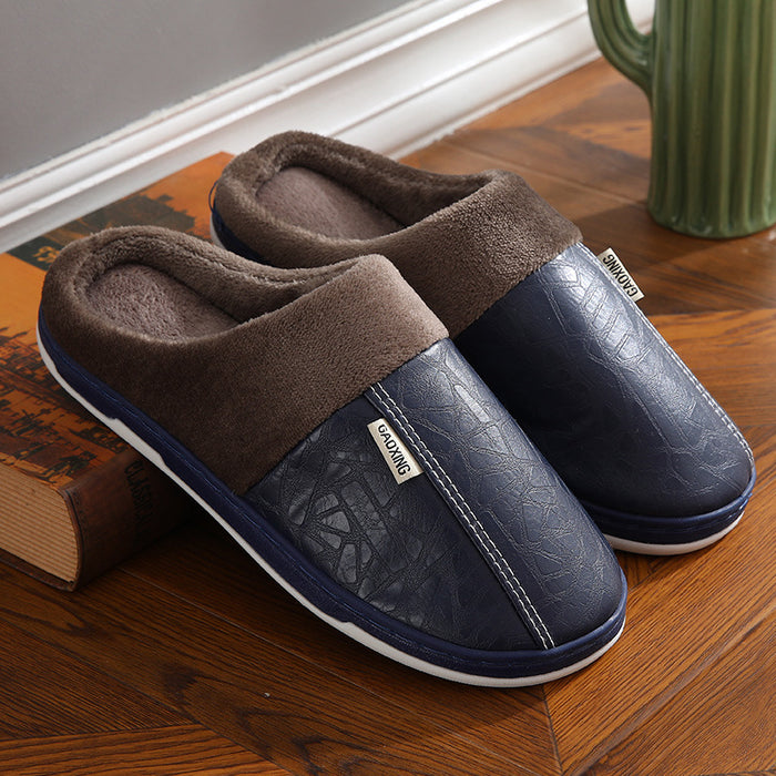 New Arrival Men's Waterproof PU Leather Home Cotton Slippers