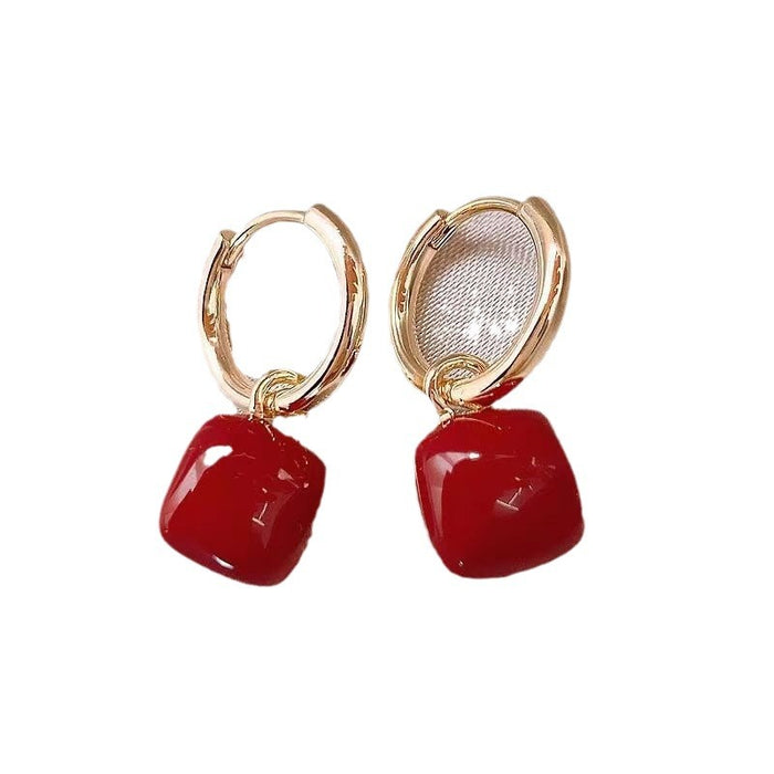 Elegant and Minimalist Red Dangling Square Earrings