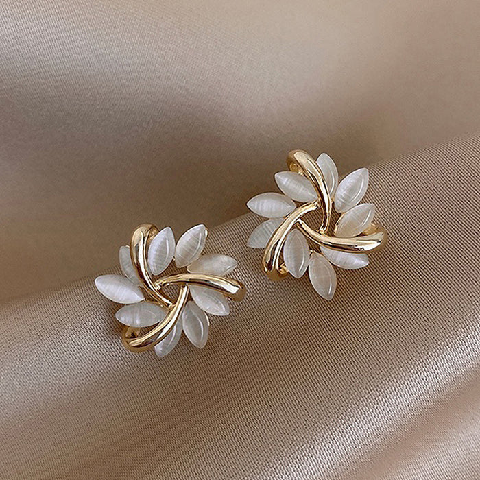 Exquisite and Trendy Geometric Cat Eye Stone Flower Earrings for Women