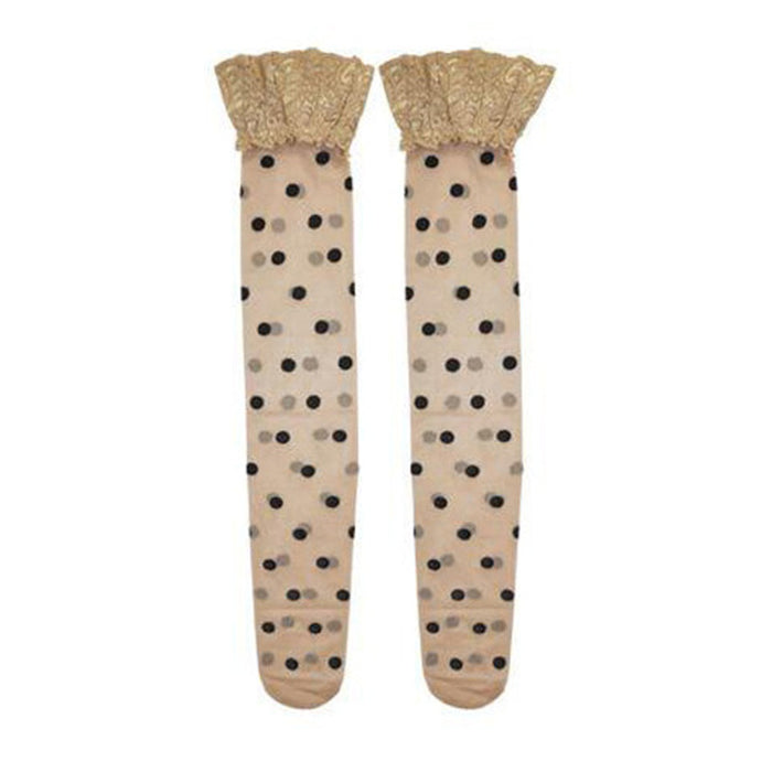 Tempting Over-the-Knee Dot Stockings with Anti-Hook Lace Band and Non-Slip Design