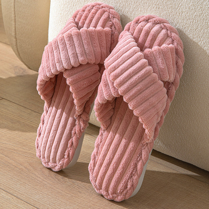 Cross Toed Couple Velvet Slippers