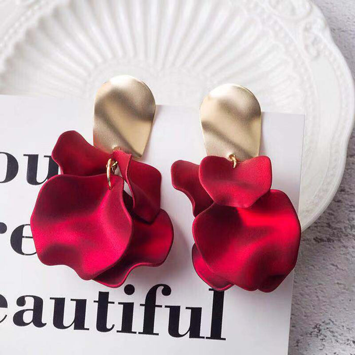 Chinese Retro Red Rose Pendant Earrings