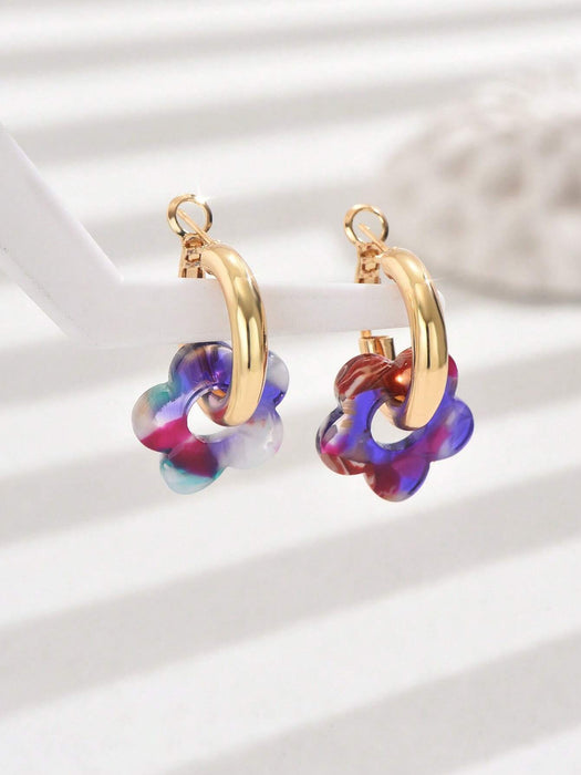 Fashionable and unique colorful flower pendant earrings, elegant and multifunctional women's accessories