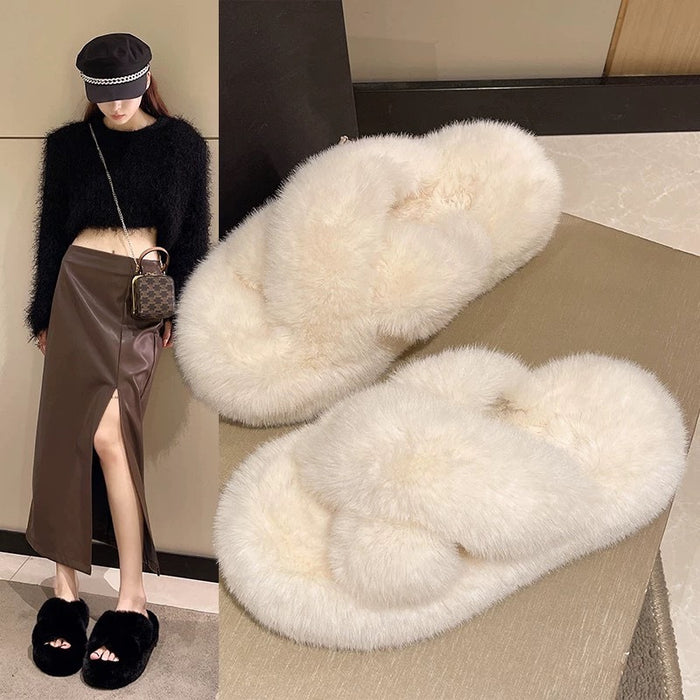 Fashionable and Comfortable Cross Slippers for Women with Plush Interiors and Stylish Design