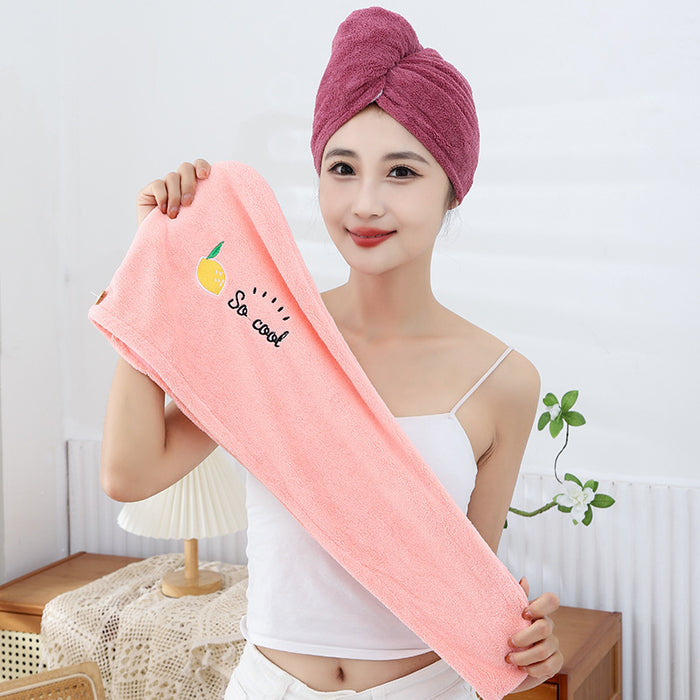 Wholesale Coral Fleece Dry Hair Cap Embroidery Absorbent Dry Hair Towel Triangle Hat Ladies Long Hair Wipe Head Bag Head Towel Shower Cap