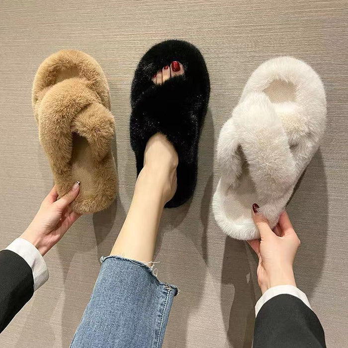 Fashionable and Comfortable Cross Slippers for Women with Plush Interiors and Stylish Design