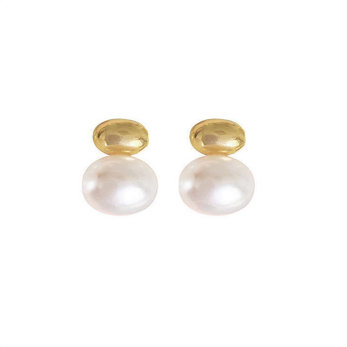 Vintage style bean metal pearl earrings