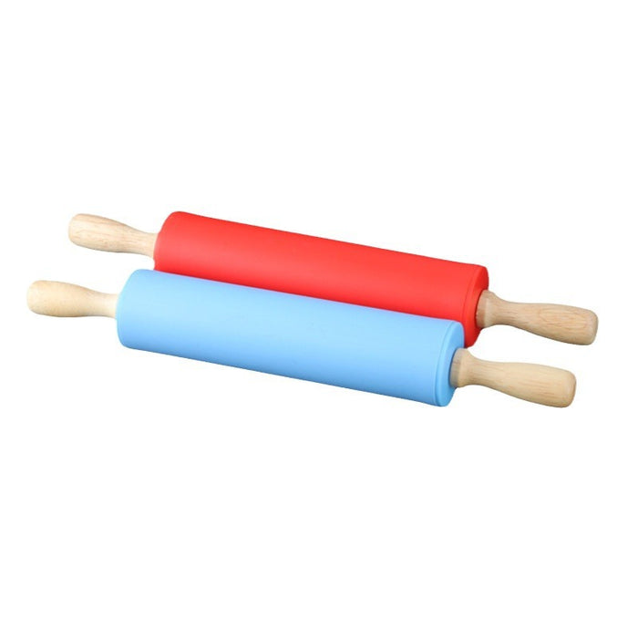 Professional Grade Silicone Rolling Pin with Non-Stick Surface and Ergonomic Solid Wood Handles