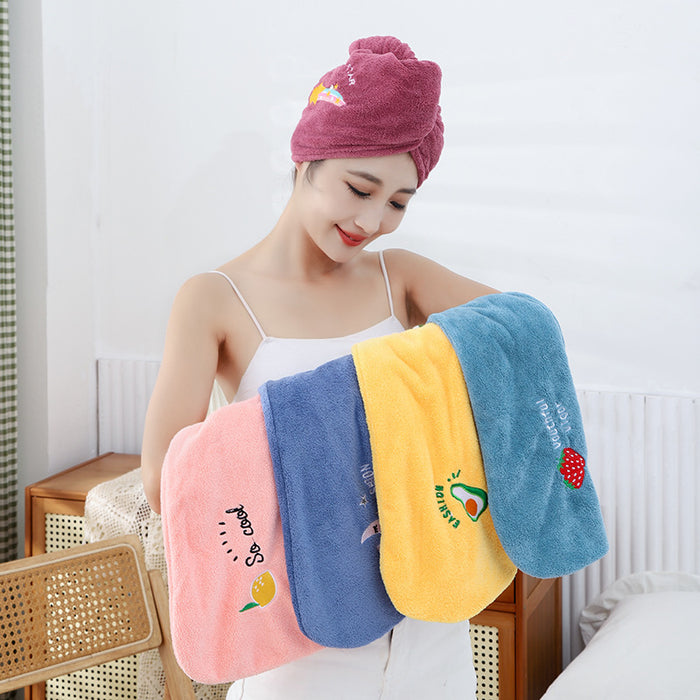 Wholesale Coral Fleece Dry Hair Cap Embroidery Absorbent Dry Hair Towel Triangle Hat Ladies Long Hair Wipe Head Bag Head Towel Shower Cap