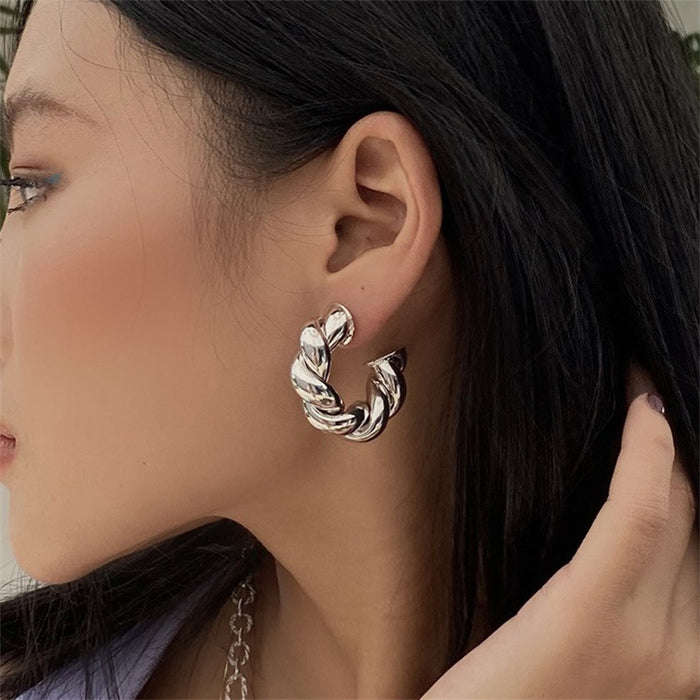 Stylish and Classic Hoop Earrings for Women with Creative Twisted Design