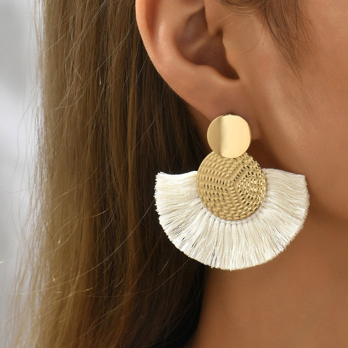 Handmade Dangle Earrings with Tassel, Creative and Elegant Fan-Shaped Earrings for Women