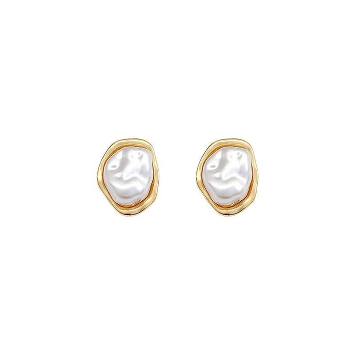 Unique Design Baroque Pearl Stud Earrings with Irregular Shape for Women