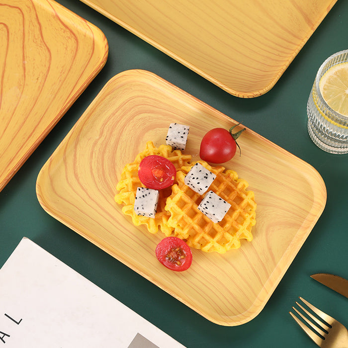 Rectangular Faux Wood Grain Serving Tray for Tea and Snacks in Hotel and Cafe