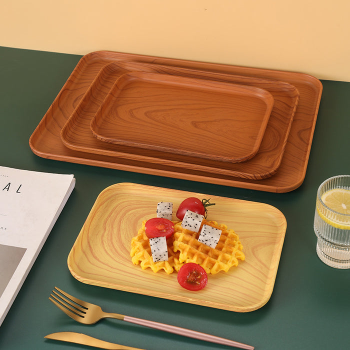 Rectangular Faux Wood Grain Serving Tray for Tea and Snacks in Hotel and Cafe