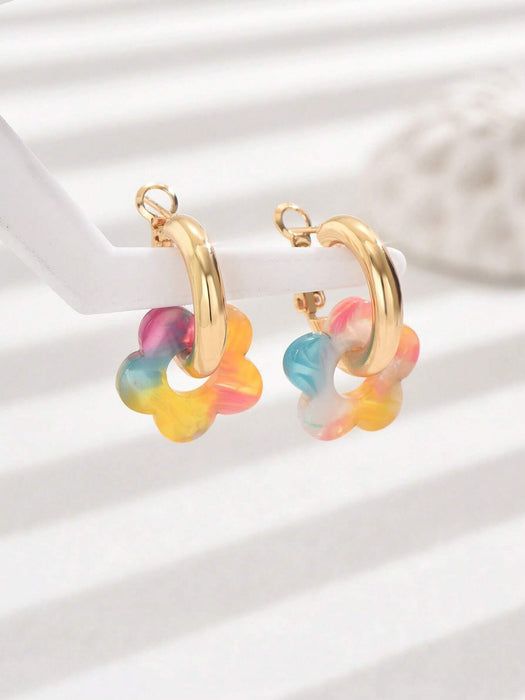 Fashionable and unique colorful flower pendant earrings, elegant and multifunctional women's accessories