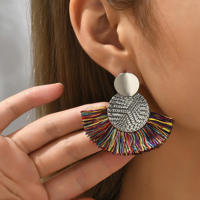 Handmade Dangle Earrings with Tassel, Creative and Elegant Fan-Shaped Earrings for Women