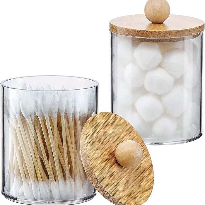 Clear acrylic round container for cotton swabs, makeup sponges and puffs