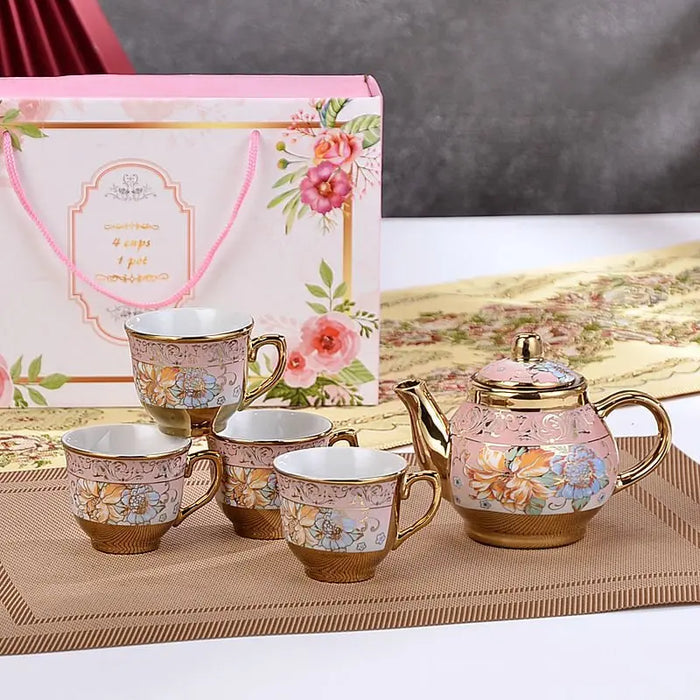 Exquisite Porcelain Teapot and Cup Set with Electroplated Golden Edge, Perfect Gift for Tea Lovers