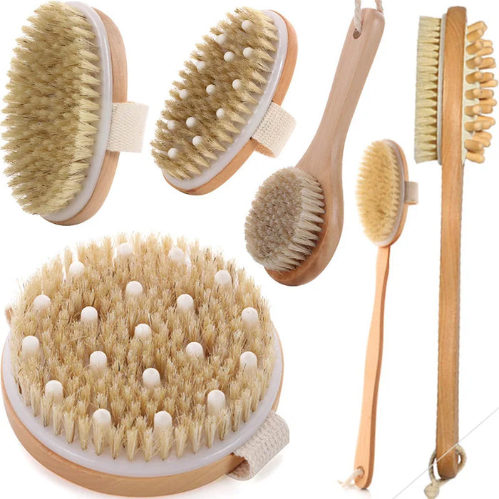 Premium Bath Brush with Long Handle for Deep Cleaning and Exfoliating, Natural Bristles and Wooden Handle