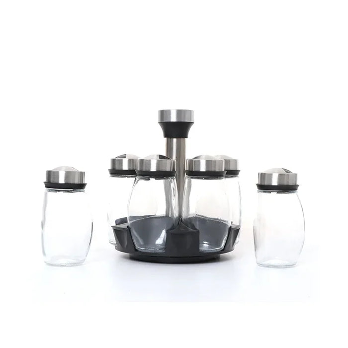 Stainless Steel Seasoning Set with 7 Spice Bottles and Rotating Base