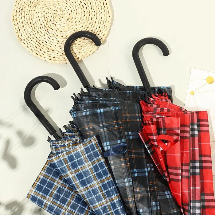 Luxury classic plaid long-handled flat umbrella