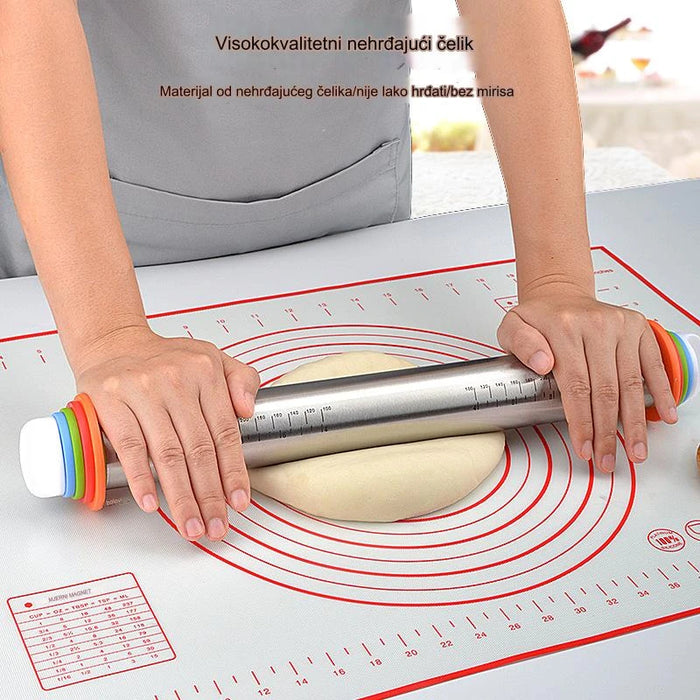 Adjustable stainless steel rolling pin with thickness marker